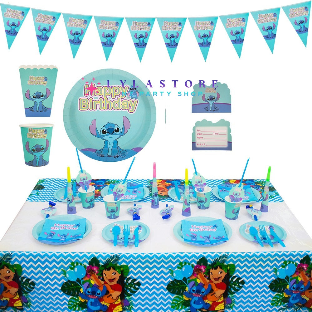 disney-stitch-birthday-party-plate-fork-straw-cups-cake-topper-backdrop-mask-blower-lylastore_com