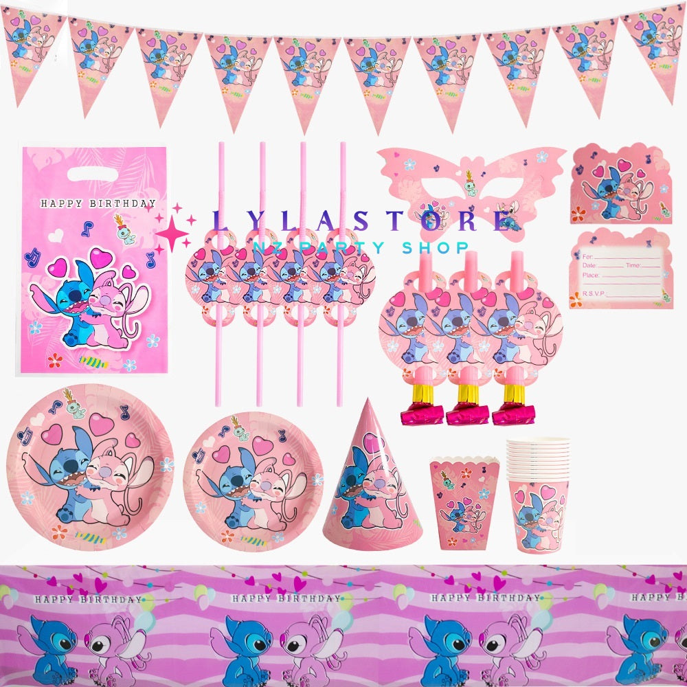 disney-stitch-pink-birthday-party-plate-fork-straw-cups-cake-topper-backdrop-mask-blower-lylastore