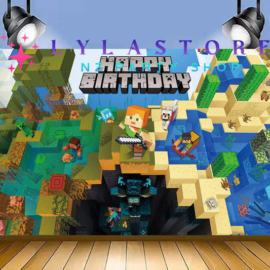 Minecraft Birthday Party Backdrop | Banner - 17