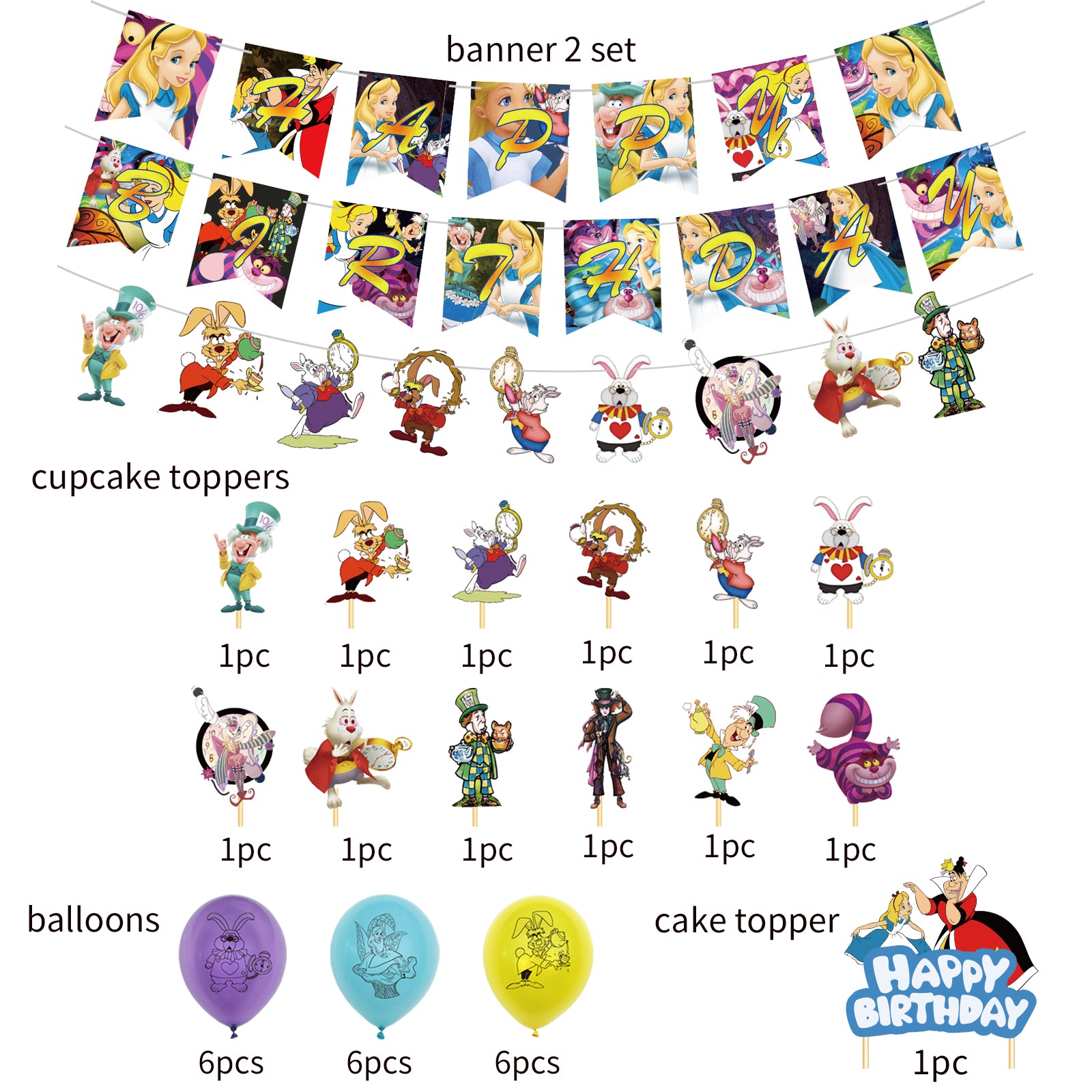 Disney Alice Birthday Party Balloon Pack Decorations